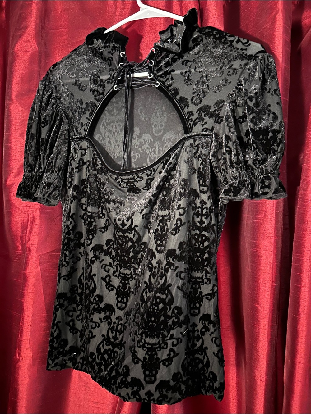 Killstar Black Velvet Burnout Keyhole Lace-Up Top